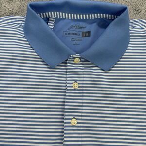 Jack Nicklaus Golf Polo Shirt Men L Blue Stripe SS Performance 18 Wicking‎